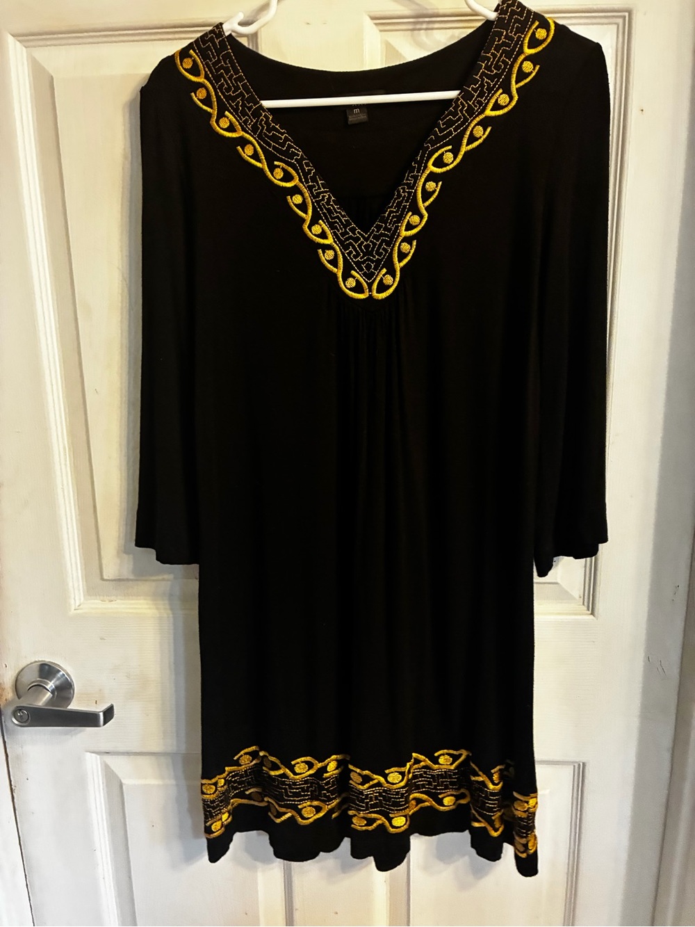 XXI (Forever 21) Woman’s Black Tunic with Gold Embroidered Trim, Size: M